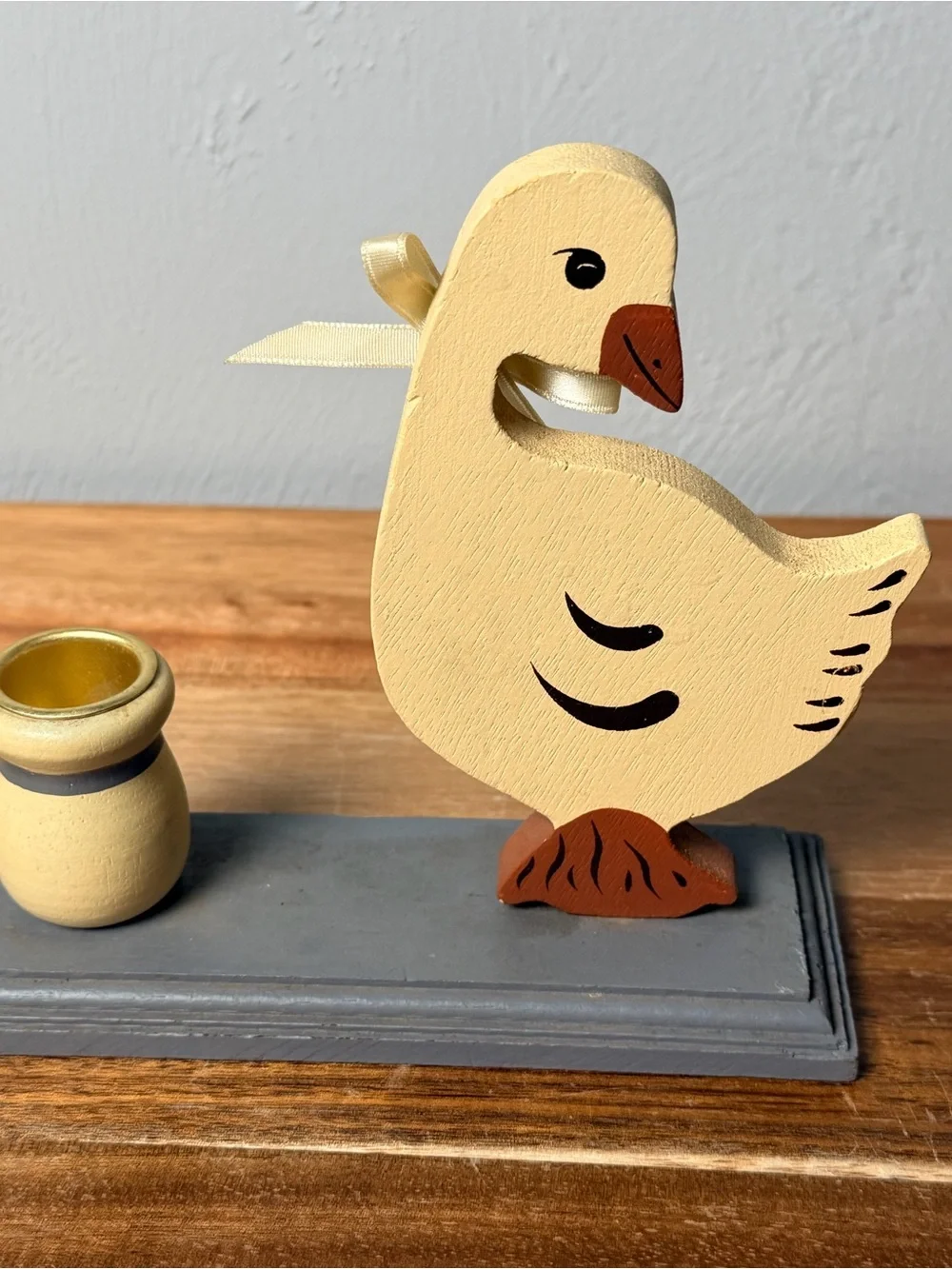 Vintage Wooden Goose Candle Holder, Taiwan Folk Art Goose Decor